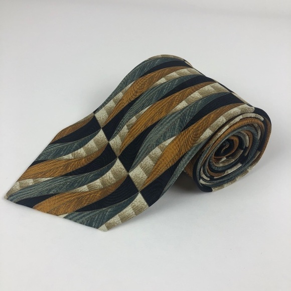 Stefano Milano Mens Tie, Gold Tan Silk Italy - Picture 2 of 5